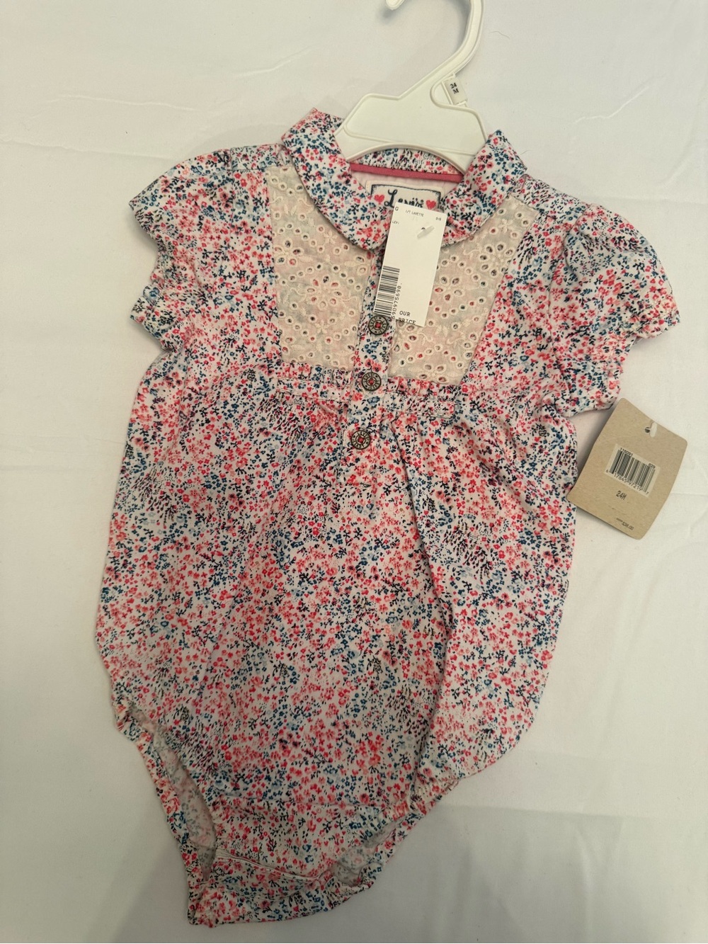 Levi's Pink Multi Floral Eyelet Yoke Baby One-Piece